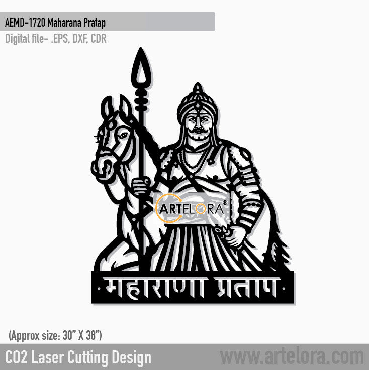 2D Modern Art Maharana Pratap Metal Wall Art - CO2 Laser Cutting Design