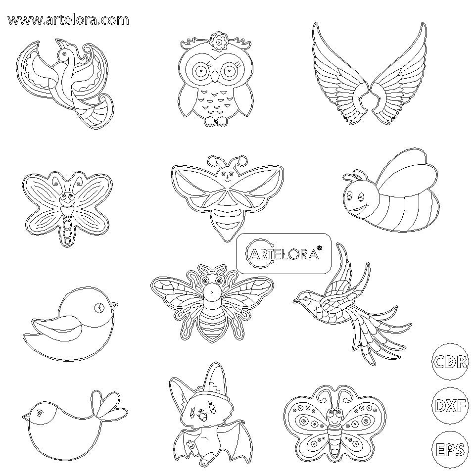 Pre Marked Base Design Bird & Bee Cartoon Drawing