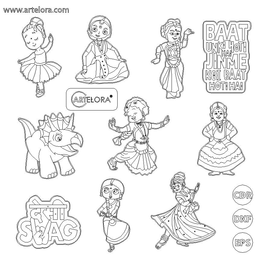 Pre Marked Base Design Dancing Cartoon Drawing