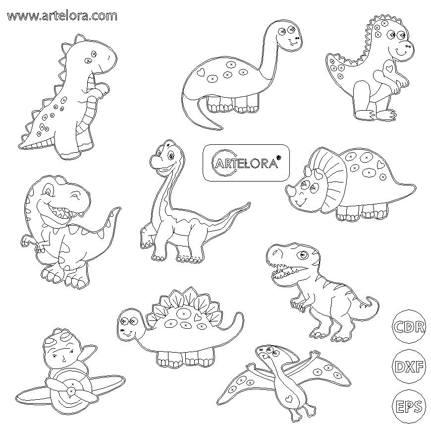Pre Marked Base Design Dinosaur Cartoon Drawing