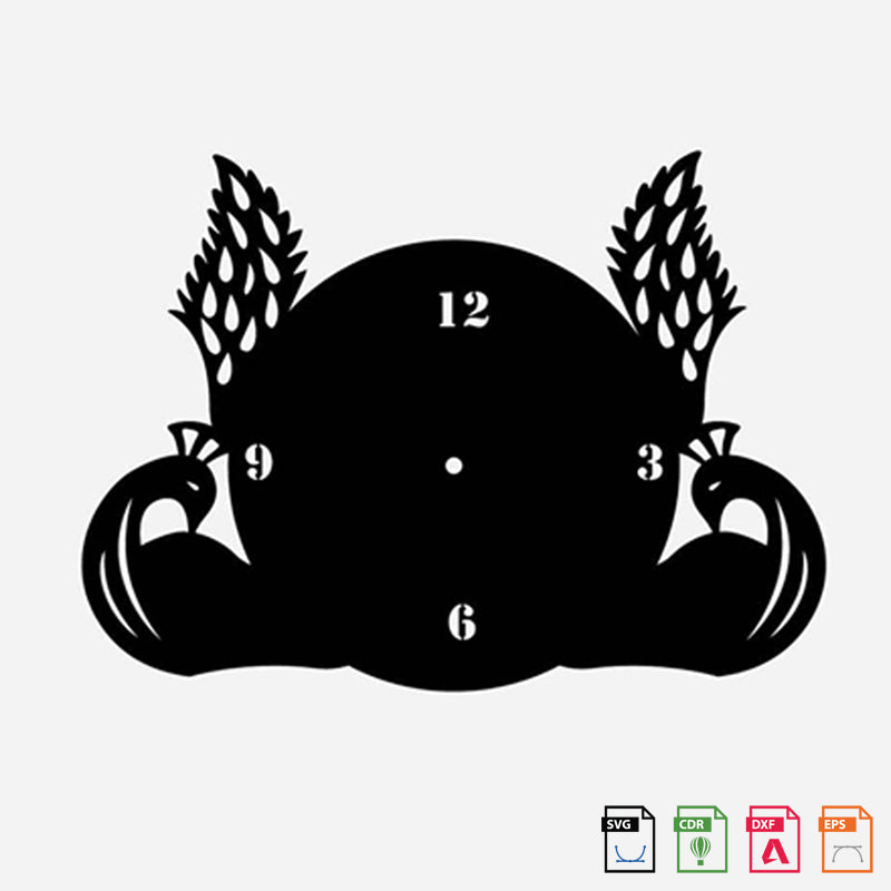 Wall Clock Peacock Feather