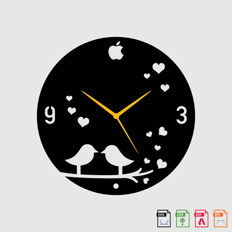 Wall Clock Round Love Bird