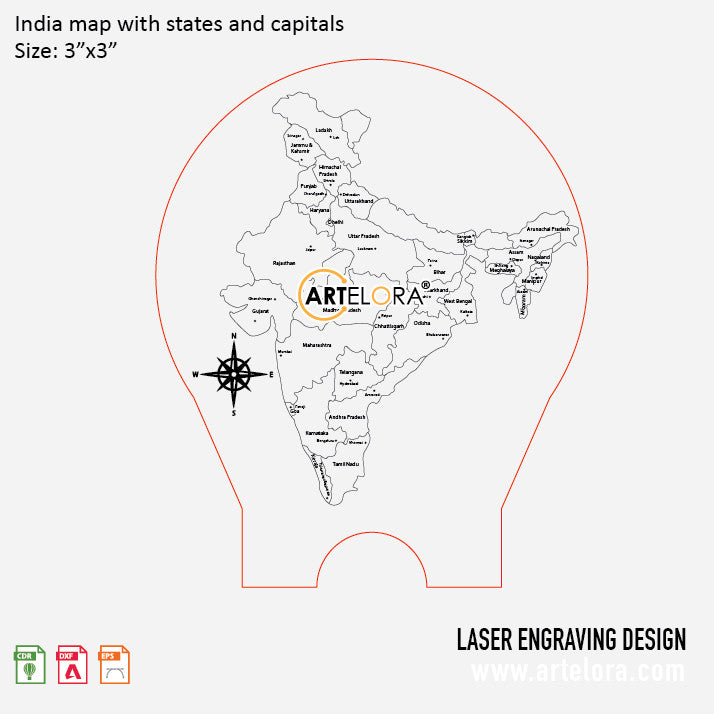 india map with states and capitals Laser Engraving