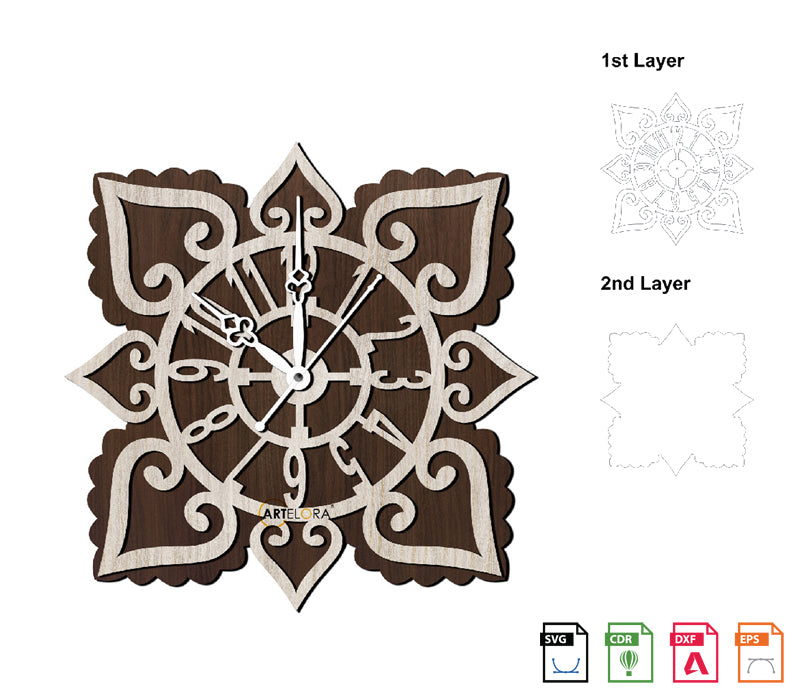 Wall Clock Square Rangoli Clock design