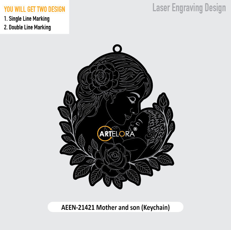 Mother and son (Keychain) Laser Engraving Design