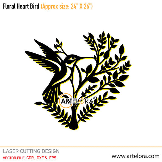 2D Modern Art Floral Heart Bird