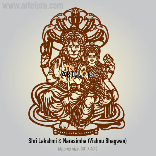 2D Modern Art Shri Lakshmi & Narasimha (Vishnu Bhagwan)