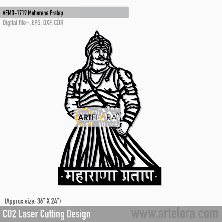 2D Modern Art Maharana Pratap Metal Wall Art - CO2 Laser Cutting Design