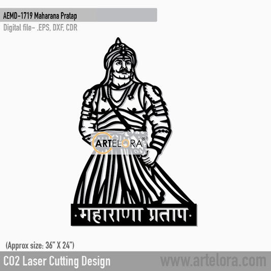 2D Modern Art Maharana Pratap Metal Wall Art - CO2 Laser Cutting Design