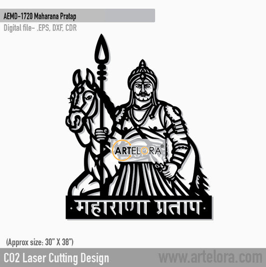 2D Modern Art Maharana Pratap Metal Wall Art - CO2 Laser Cutting Design