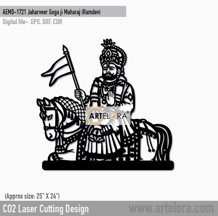2D Modern Art Jaharveer Goga ji Maharaj (Ramdev) Metal Wall Art - CO2 Laser Cutting Design