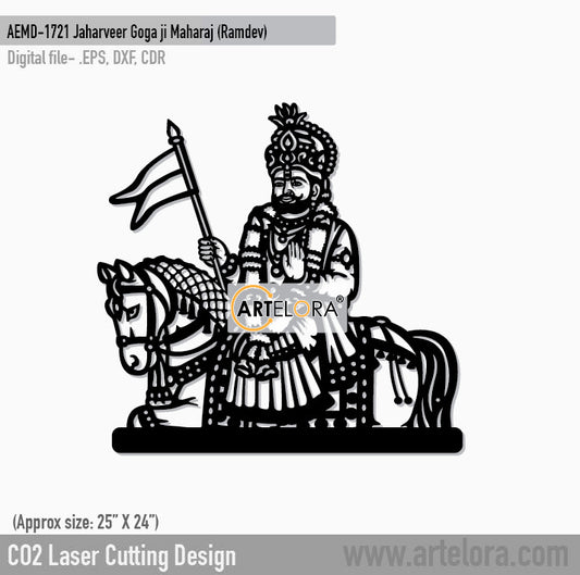 2D Modern Art Jaharveer Goga ji Maharaj (Ramdev) Metal Wall Art - CO2 Laser Cutting Design