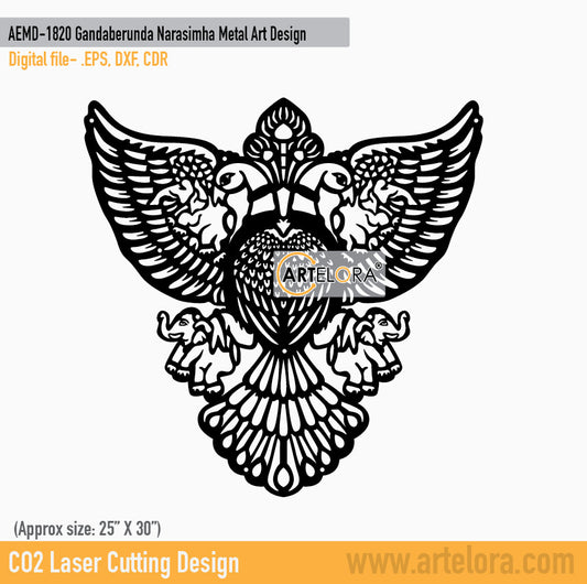 2D Modern Art Gandaberunda Narasimha Metal Art Design