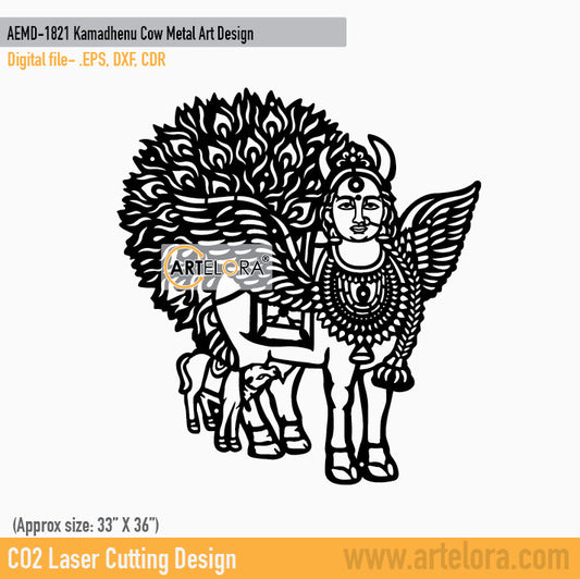 2D Modern Art Kamadhenu Cow Metal Art Design