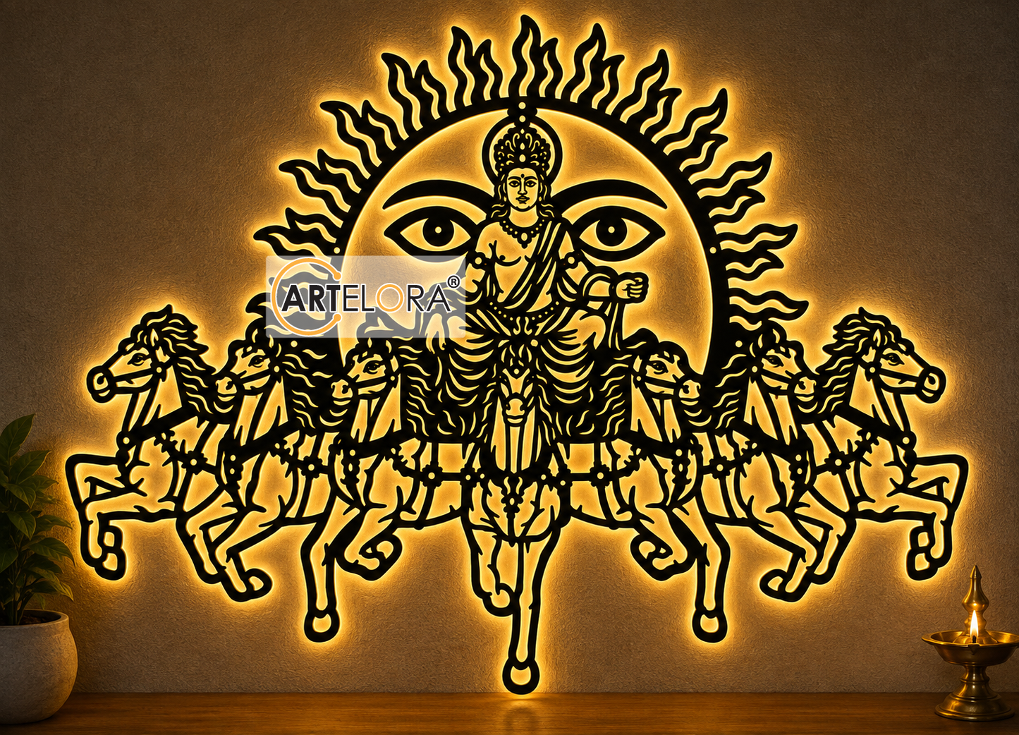 2D Modern Art Lord Surya Narayana Metal Art Design