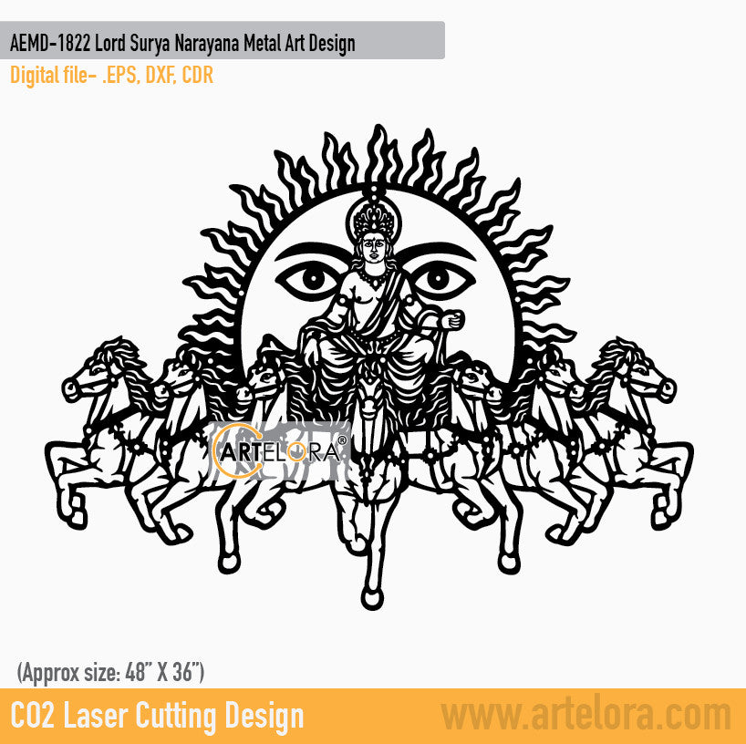 2D Modern Art Lord Surya Narayana Metal Art Design