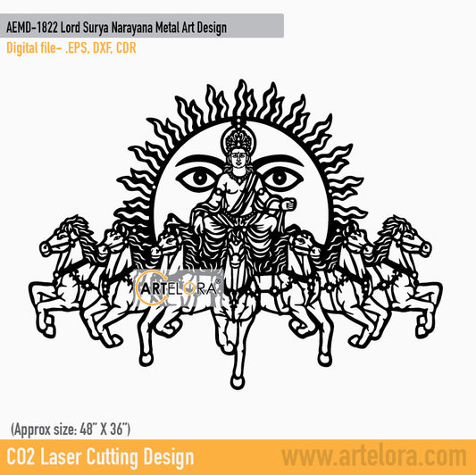 2D Modern Art Lord Surya Narayana Metal Art Design