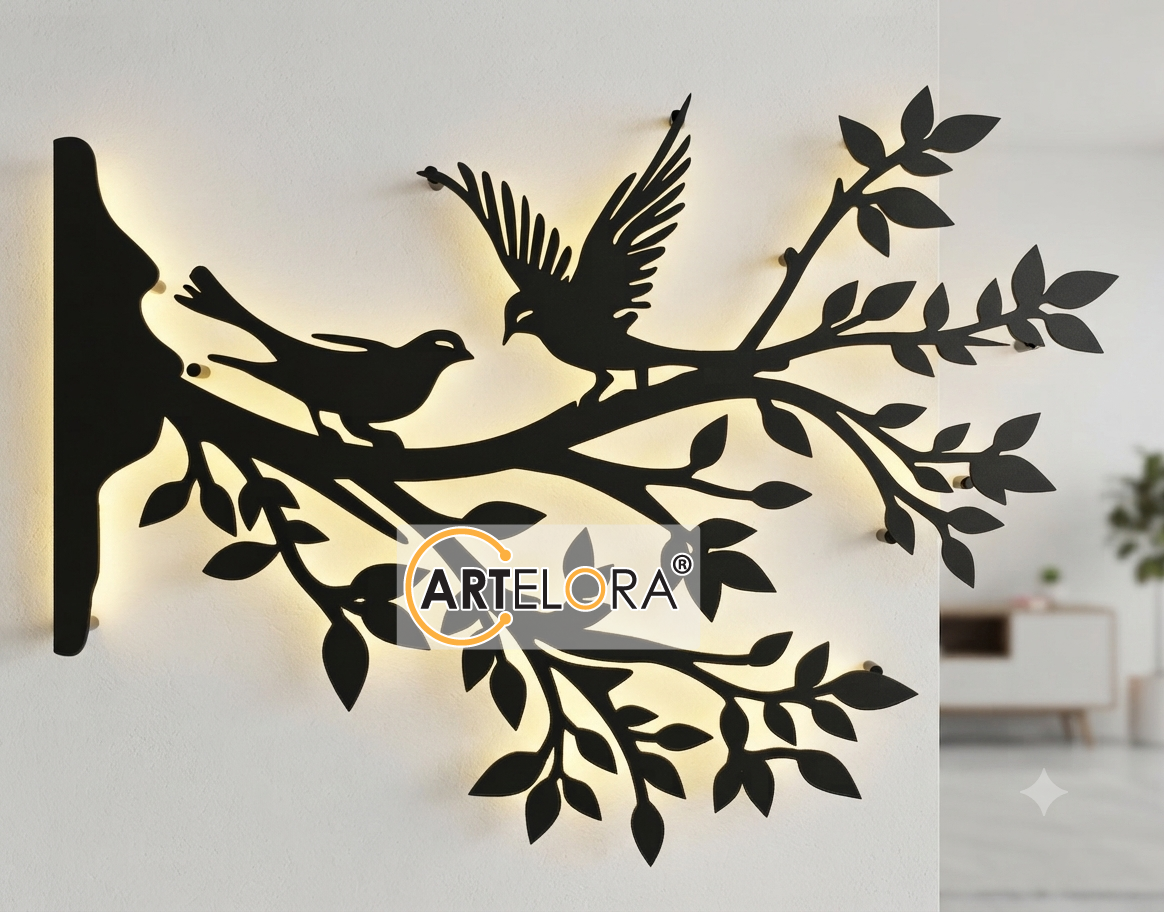 2D Modern Art Bird on Branch Wall Art