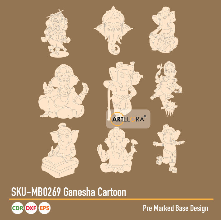 Pre Marked Base Design Ganesha Cartoon