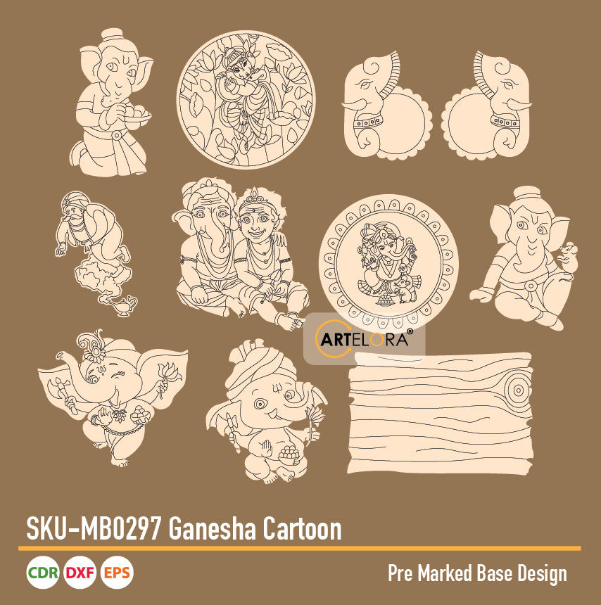 Pre Marked Base Design Ganesha Cartoon
