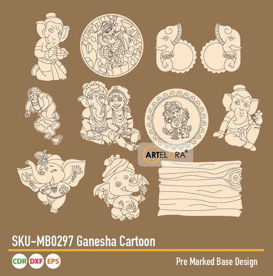 Pre Marked Base Design Ganesha Cartoon