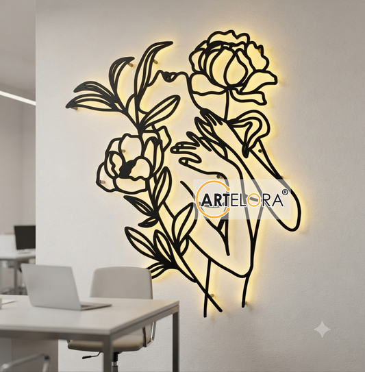 2D Modern Art woman with Flower design
