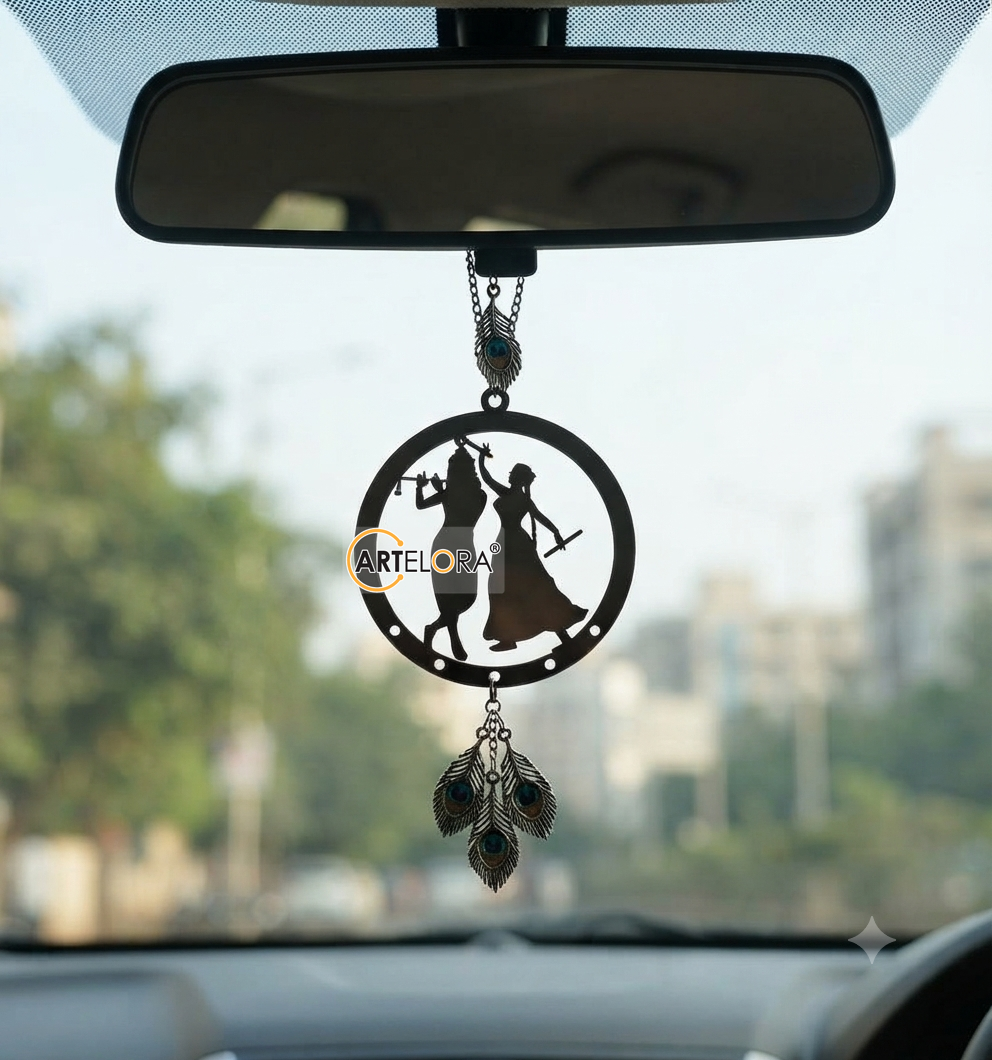 2D Modern Art Car Hanging Radha Krisna