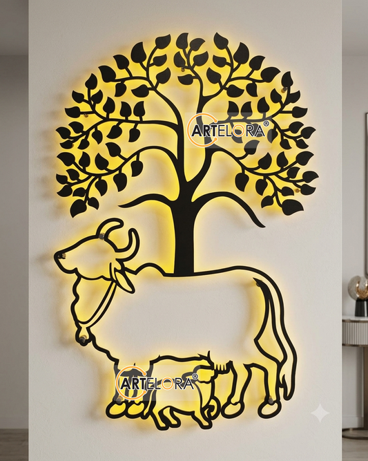 2D Modern Art Pichwai art Kamdhenu (Cow)