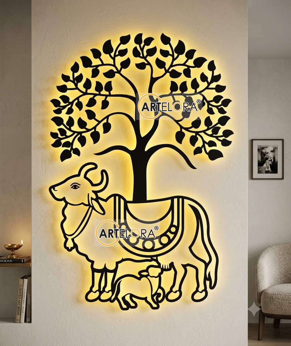 2D Modern Art Pichwai art Kamdhenu (Cow)