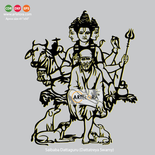 2D Modern Art Saibaba Dattaguru (Dattatreya Swamy)
