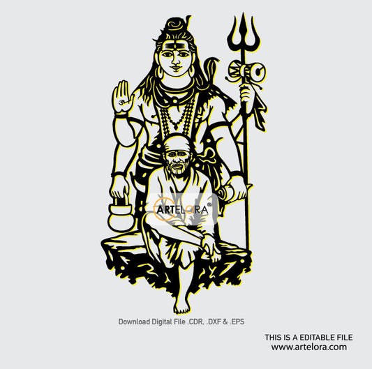 2D Modern Art Sai Baba of Shirdi With Shiv