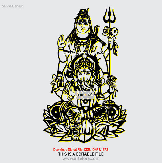 2D Modern Art Shiv & Ganesh