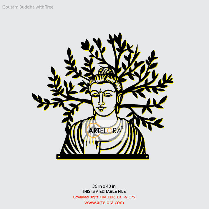 2D Modern Art Goutam Buddha with Tree