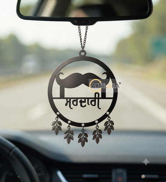2D Modern Art Punjabi Language with Moustache Turban Car Hanging