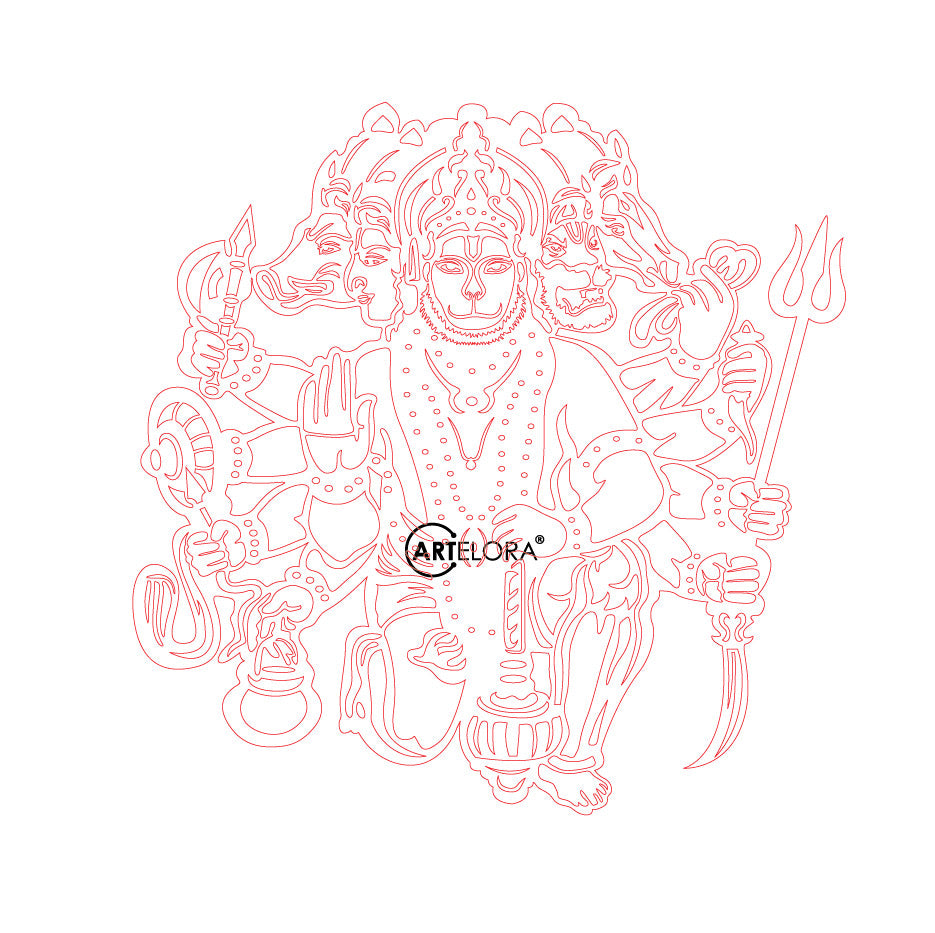 2D Modern Art Panchmukhi Hanuman Ji Laser cutting