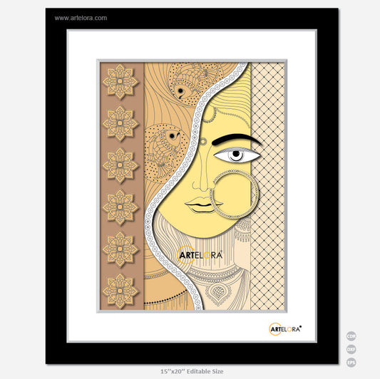 Premium Art Beautiful Woman Madhubani (15x20)